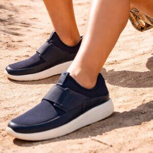 Ecco Dark Blue Woven Leather Detail Casual Slip On Sneaker, Size 8